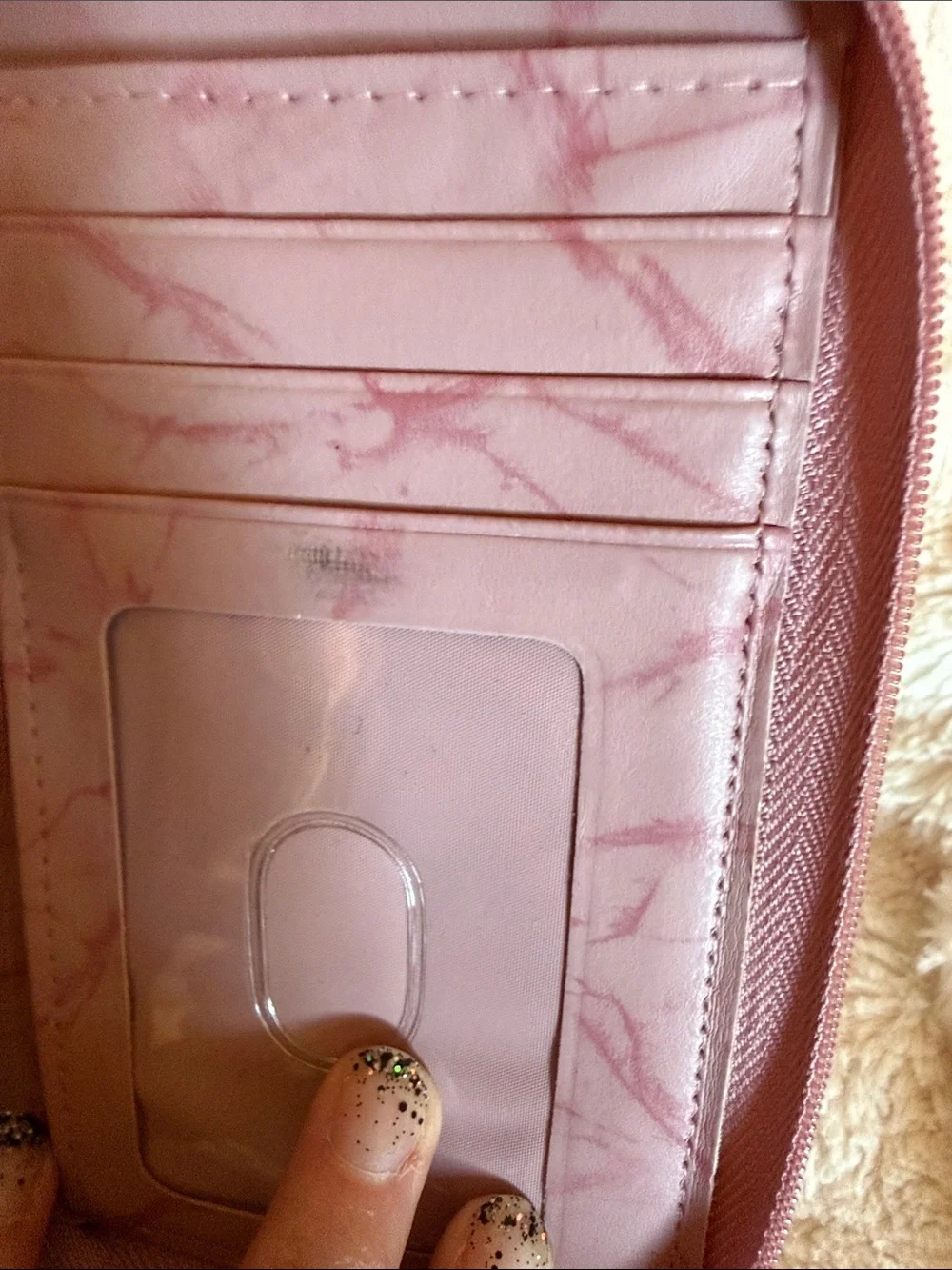 Buxton Pink Top Grain Cowhide Leather Double Zip Around Wallet Marbled Interior